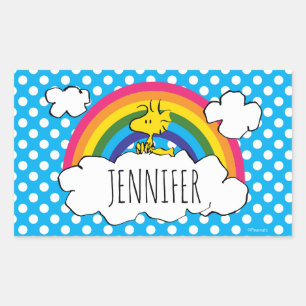 Pegatina Rectangular Peanuts Woodstock personalizado   Añadir su nombre
