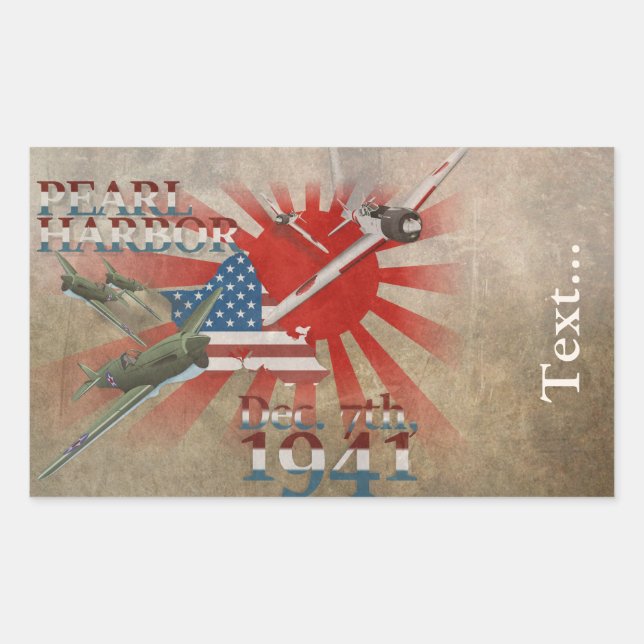 Pegatina Rectangular Pearl Habor 7 de diciembre de 1941 (Anverso)