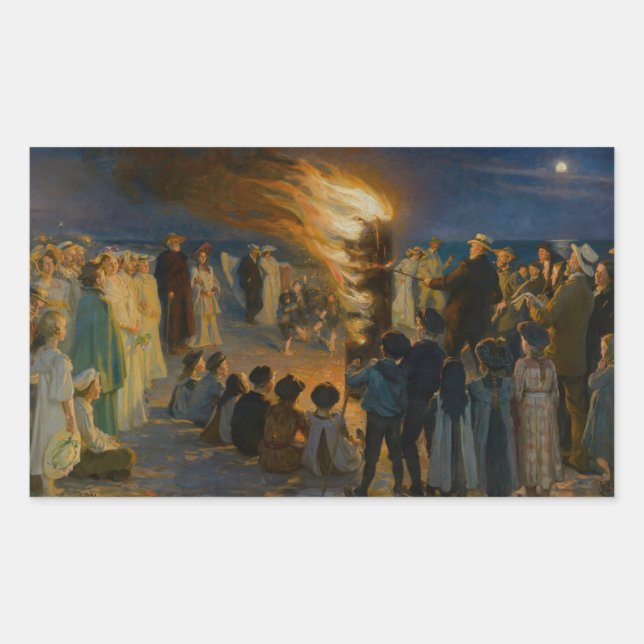 Pegatina Rectangular Peder Severin Kroyer - El incendio de la víspera d (Anverso)