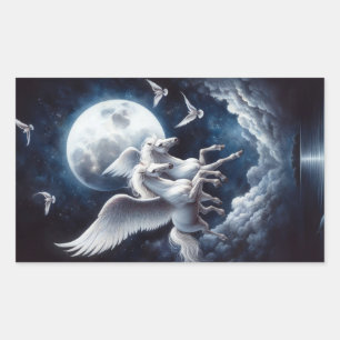 Pegatina Rectangular Pegasus gemelo volando desde una nube