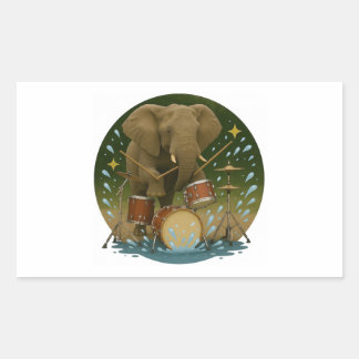 Pegatina Rectangular Pegatina: Elefante toca tambores en una bañera de