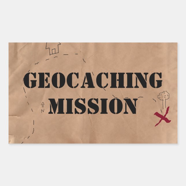 Pegatina Rectangular Pegatina: Misión de Geocaching, en un viejo mapa (Anverso)
