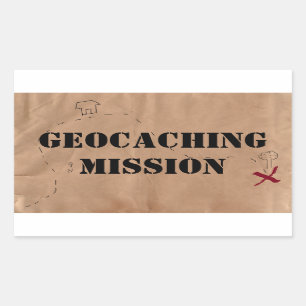 Pegatina Rectangular Pegatina: Misión de Geocaching, en un viejo mapa