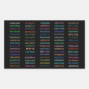 Pegatina Rectangular Pegatinas agradables: 80 idiomas/negro