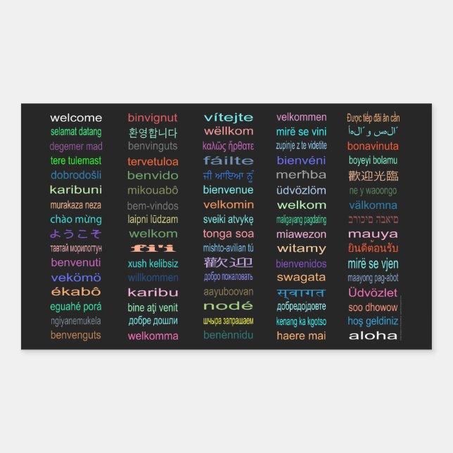 Pegatina Rectangular Pegatinas agradables: 80 idiomas/negro (Anverso)