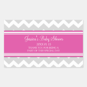 Pegatina Rectangular Pegatinas Baby Shower Favor de Chevron Gris Rosa