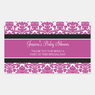Pegatina Rectangular Pegatinas Baby Shower Favorito de Damask Rosado