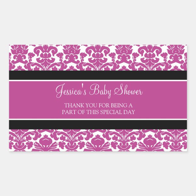 Pegatina Rectangular Pegatinas Baby Shower Favorito de Damask Rosado (Anverso)