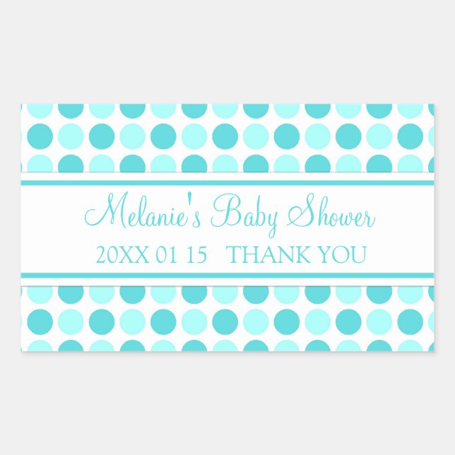 Pegatina Rectangular Pegatinas Baby Shower favoritos de puntos azules (Anverso)