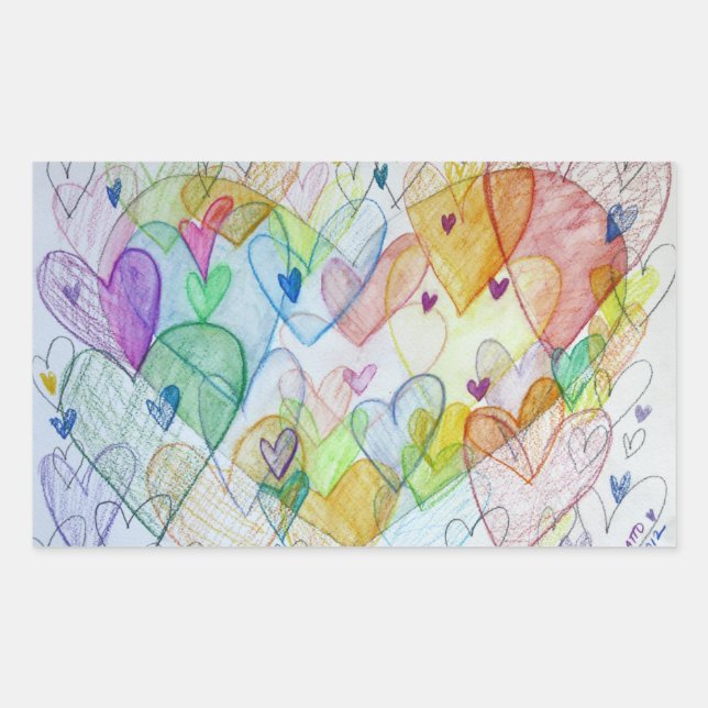 Pegatina Rectangular Pegatinas de arte de Community Hearts Love Labels (Anverso)