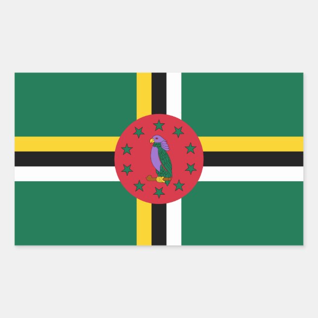Pegatina Rectangular Pegatinas de bandera de Dominica (Anverso)