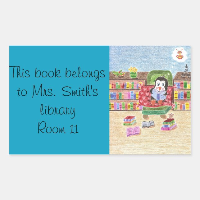 Pegatina Rectangular Pegatinas de biblioteca de pingüinos de lectura in (Anverso)