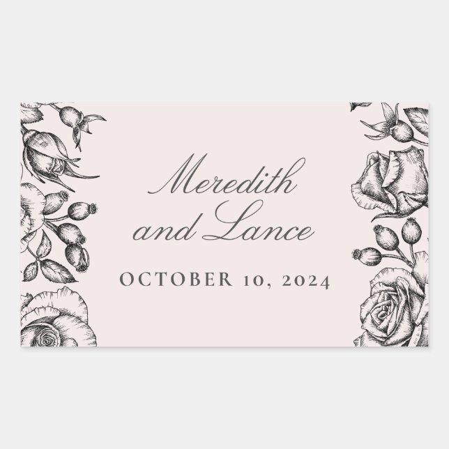 Pegatina Rectangular Pegatinas de casamiento rosado con Rosa de época (Anverso)