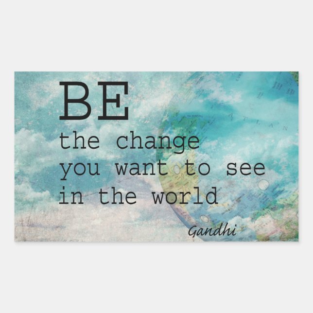Pegatina Rectangular Pegatinas de citas de Gandhi sean el cambio (Anverso)
