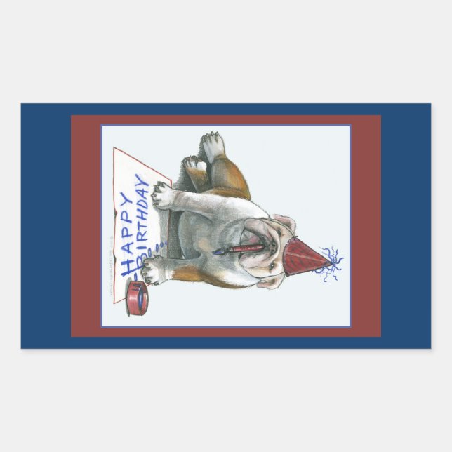 Pegatina Rectangular Pegatinas de cumpleaños de bulldog (Anverso)