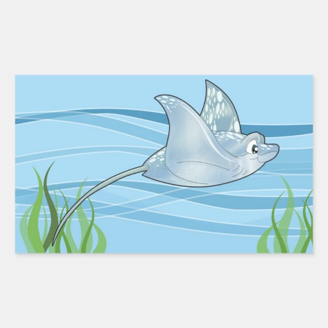Pegatina Rectangular Pegatinas de Cute Stingray (Anverso)