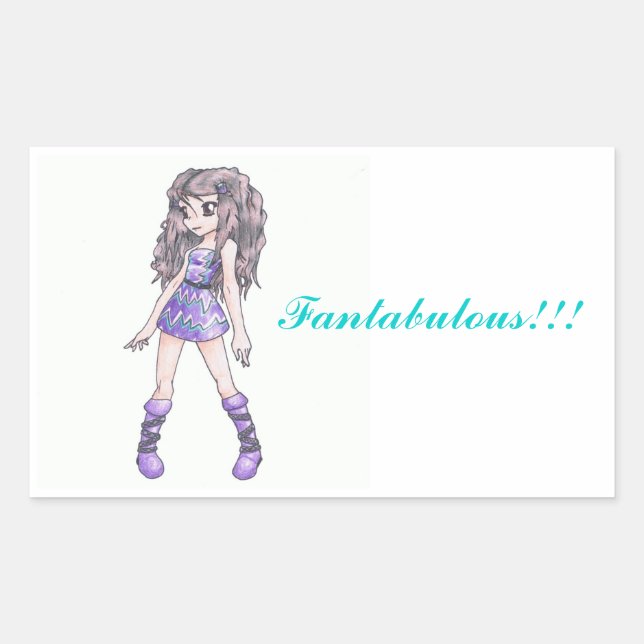 Pegatina Rectangular Pegatinas de "Fantabulous" con el chica en vestido (Anverso)