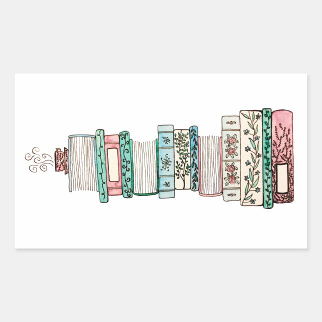 Pegatina Rectangular Pegatinas de Floral Book Stack (Anverso)