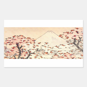 Pegatina Rectangular Pegatinas de flores de cerezo en el Monte Fuji de