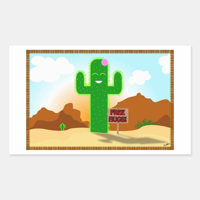 Pegatina Rectangular Pegatinas de Free Hugs Cactus (Anverso)