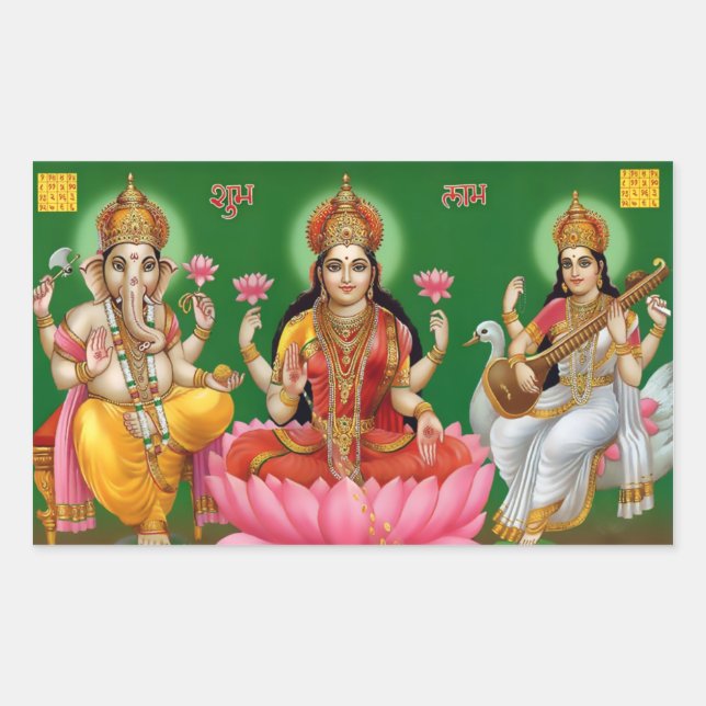 Pegatina Rectangular Pegatinas de Ganesha, Lakshmi y Saraswati (Anverso)