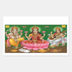 Pegatina Rectangular Pegatinas de Ganesha, Lakshmi y Saraswati