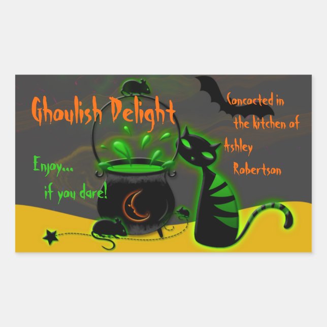 Pegatina Rectangular Pegatinas de Ghoulish Green Halloween Baking Labs (Anverso)