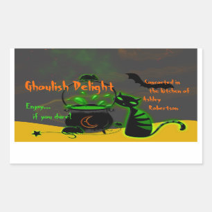 Pegatina Rectangular Pegatinas de Ghoulish Green Halloween Baking Labs