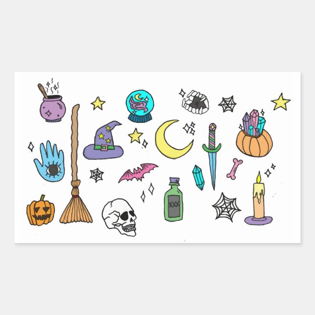 Pegatina Rectangular Pegatinas de Halloween Spooky Doodle (Anverso)