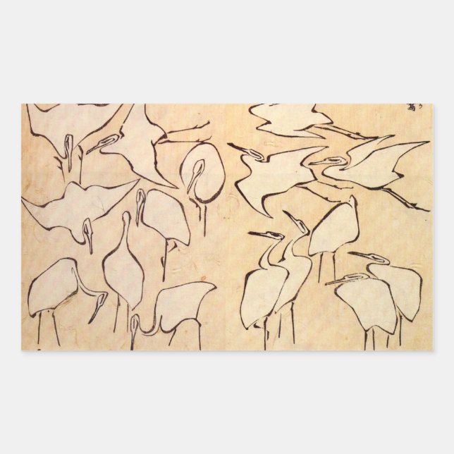 Pegatina Rectangular Pegatinas de Hokusai Cranes (Anverso)