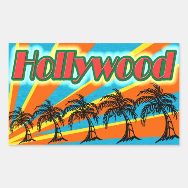 Pegatina Rectangular Pegatinas de Hollywood 5 Palm Trees (Anverso)