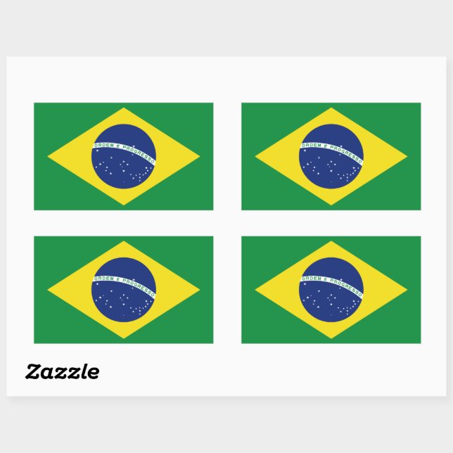 Pegatina Rectangular Pegatinas de la bandera de Brasil. Ordem e Progres (Hoja)