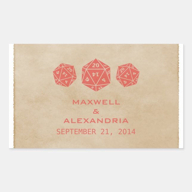 Pegatina Rectangular Pegatinas de la boda del jugador de los dados del  (Anverso)