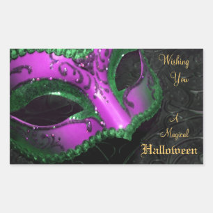 Pegatina Rectangular Pegatinas de la fiesta de Halloween con máscaras r