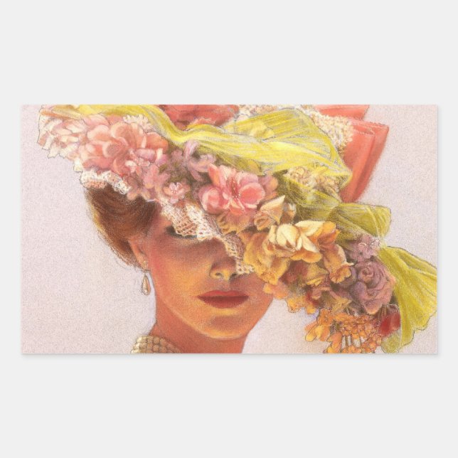 Pegatina Rectangular Pegatinas de la Gorra de Flores Victoriana Lady Ov (Anverso)