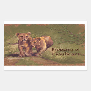 Pegatina Rectangular Pegatinas de Lion Cubs Art Bookplate