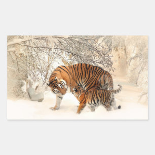 Pegatina Rectangular Pegatinas de los Tigres de Invierno