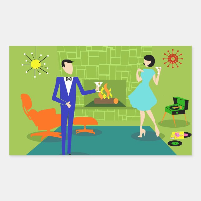 Pegatina Rectangular Pegatinas de parejas modernas de mediados del sigl (Anverso)