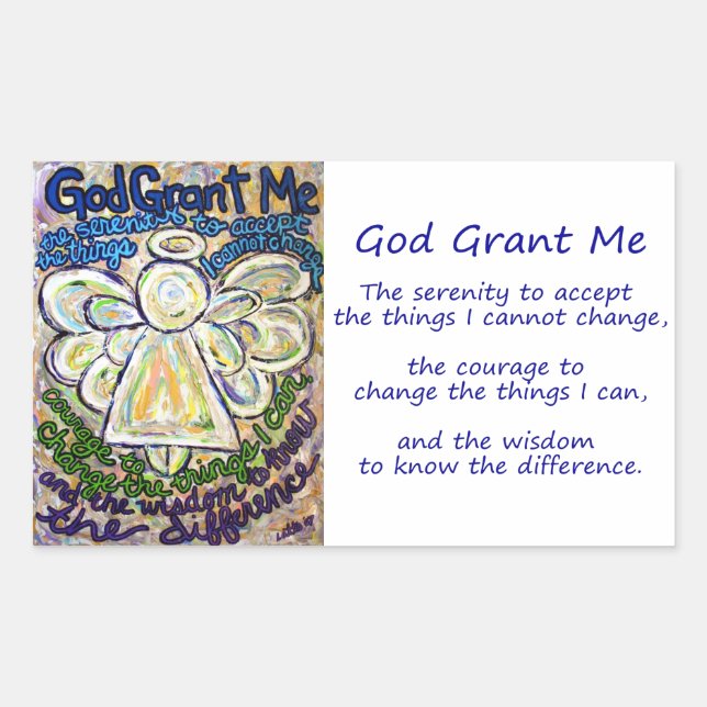 Pegatina Rectangular Pegatinas de pintura de Serenity Prayer Angel Art (Anverso)