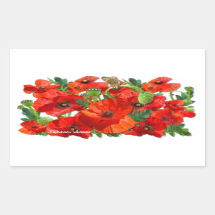 Pegatina Rectangular PEGATINAS de Rectángulo de ROJO POPPY ~ Rectangle