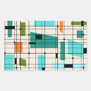 Pegatina Rectangular Pegatinas de Retro Grid y Starburts