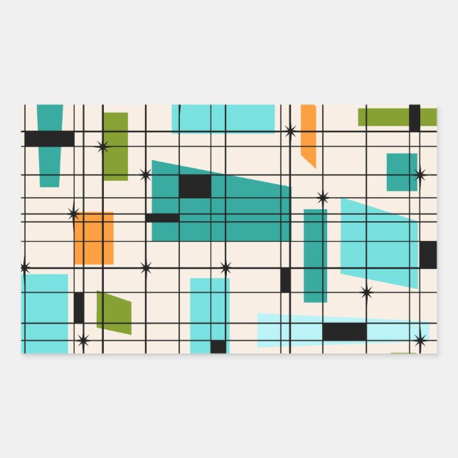 Pegatina Rectangular Pegatinas de Retro Grid y Starburts (Anverso)