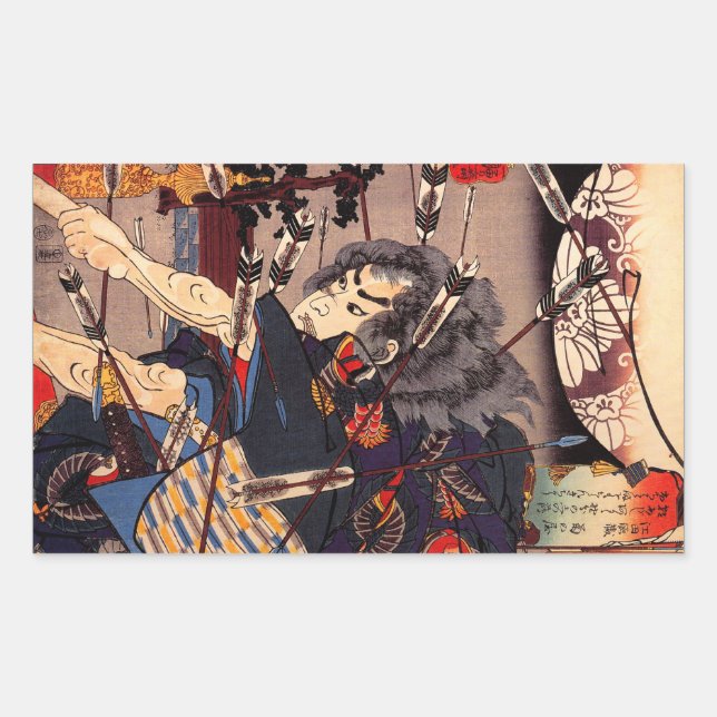 Pegatina Rectangular Pegatinas de Samurai Japoneses (Anverso)