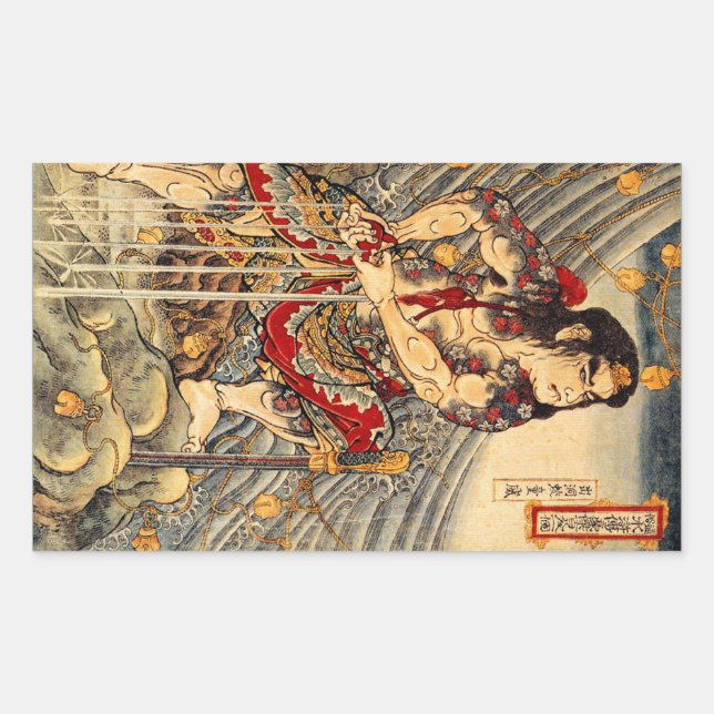 Pegatina Rectangular Pegatinas de Samurai Japoneses (Anverso)