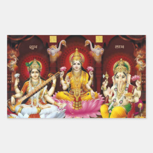 Pegatina Rectangular Pegatinas de Saraswati, Lakshmi y Ganesha