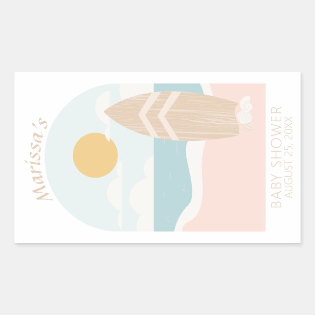 Pegatina Rectangular Pegatinas de Surfboard Beach Baby Shower Rectangle (Anverso)