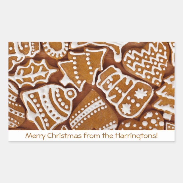 Pegatina Rectangular Pegatinas de texto personalizados de Gingerbread C (Anverso)