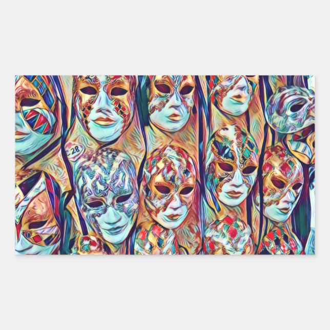 Pegatina Rectangular Pegatinas de Venecia máscaras italianas (Anverso)