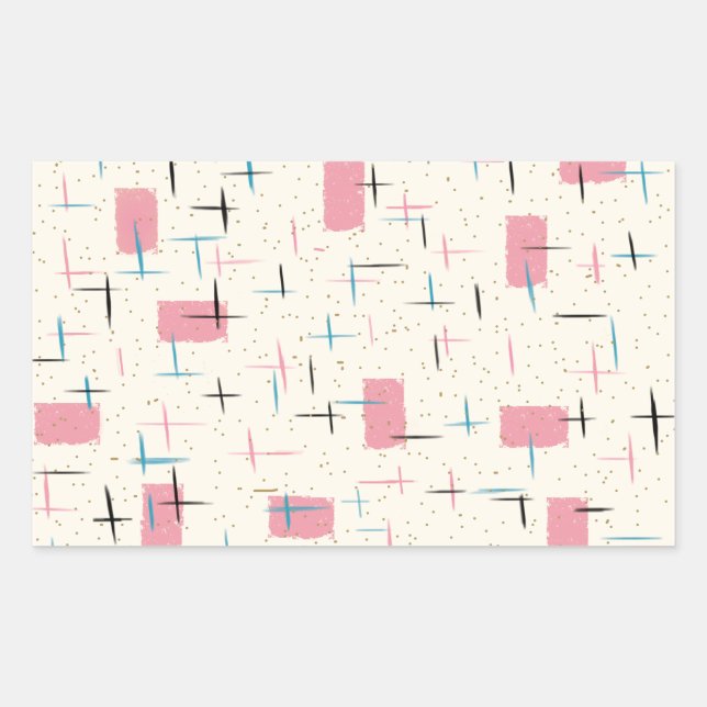 Pegatina Rectangular Pegatinas del patrón rosa atómico retro (Anverso)