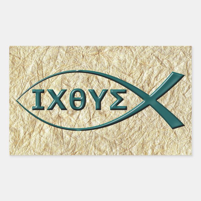 Pegatina Rectangular Pegatinas del Símbolo de Pescado Jesús (Anverso)